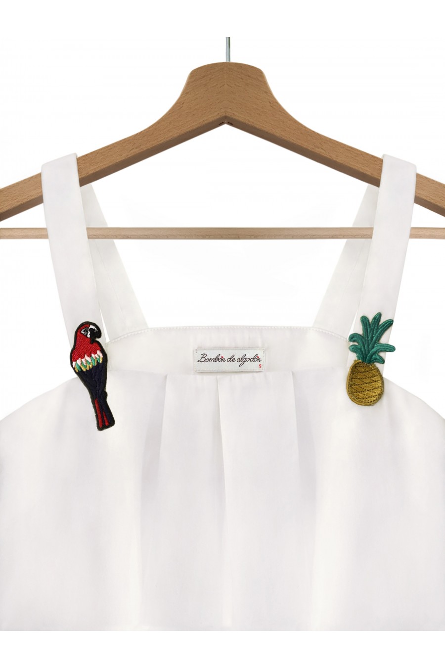 Chemisier à bretelles Dakota Blanc cassé imprimé Ananas & Perroquet