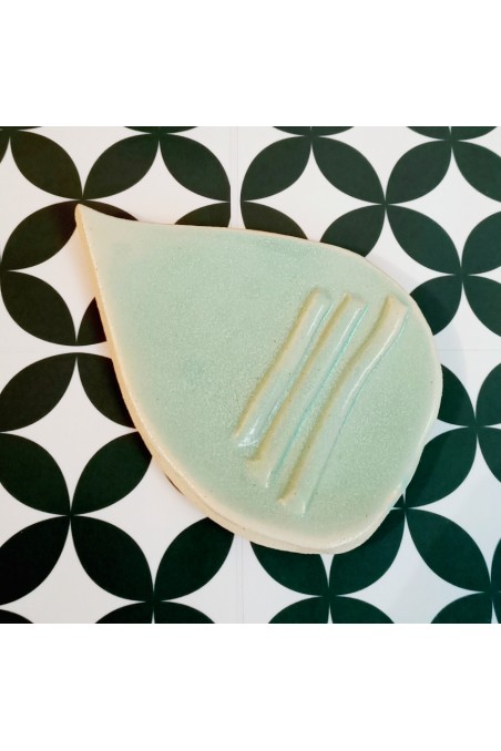 Porte savon Aqua fait main en grès turquoise doux
